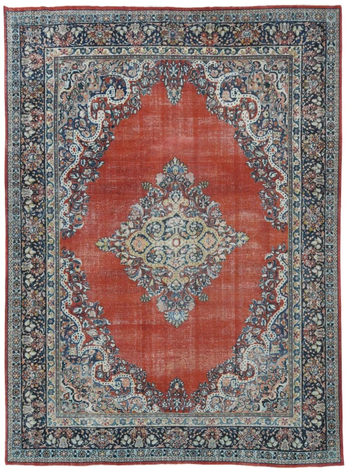 Semi Antique Muted Floral 10X14 Distressed Vintage Oriental Rug