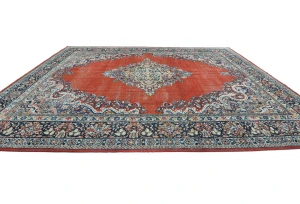 Semi Antique Muted Floral 10X14 Distressed Vintage Oriental Rug