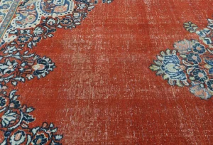 Semi Antique Muted Floral 10X14 Distressed Vintage Oriental Rug