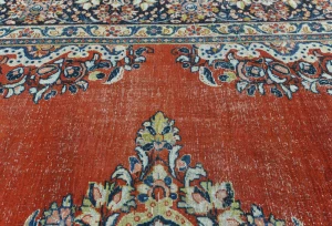 Semi Antique Muted Floral 10X14 Distressed Vintage Oriental Rug