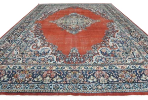 Semi Antique Muted Floral 10X14 Distressed Vintage Oriental Rug