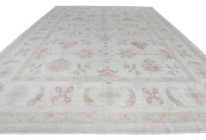 Muted Floral Transitional 12X16 Oushak Peshawar Oriental Rug