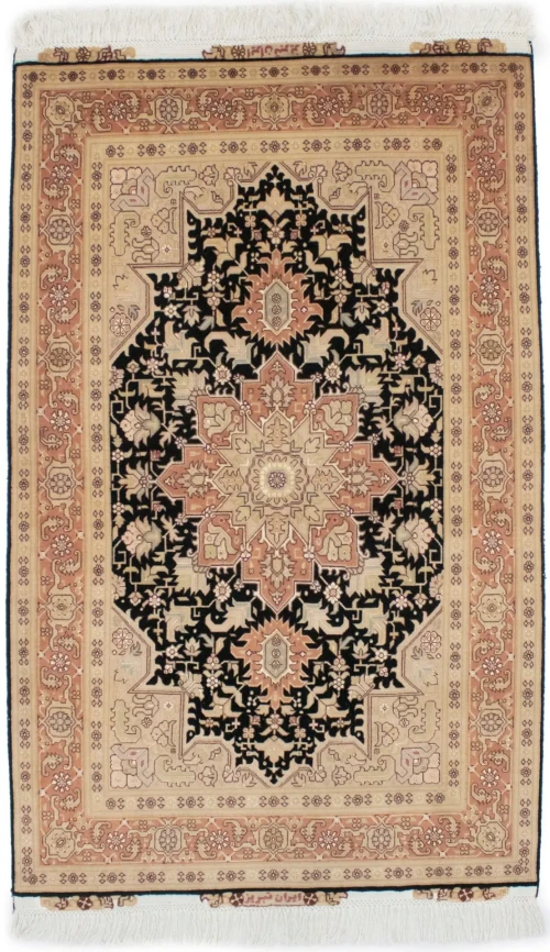 Black Traditional 3X6 Floral Tabriz Persian Oriental Rug