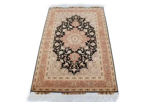 Black Traditional 3X6 Floral Tabriz Persian Oriental Rug