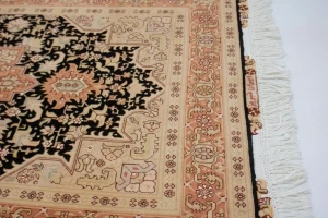 Black Traditional 3X6 Floral Tabriz Persian Oriental Rug