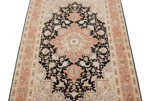 Black Traditional 3X6 Floral Tabriz Persian Oriental Rug
