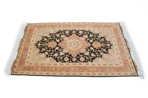 Black Traditional 3X6 Floral Tabriz Persian Oriental Rug
