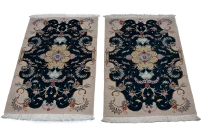 Dark Navy & Cream Traditional 2X3 Pair of Tabriz Persian Rugs