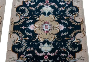 Dark Navy & Cream Traditional 2X3 Pair of Tabriz Persian Rugs
