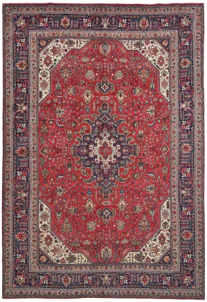 Vintage Red Floral Traditional 8X11 Tabriz Persian Rug