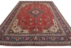 Vintage Red Floral Traditional 8X11 Tabriz Persian Rug