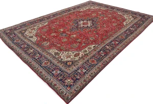 Vintage Red Floral Traditional 8X11 Tabriz Persian Rug