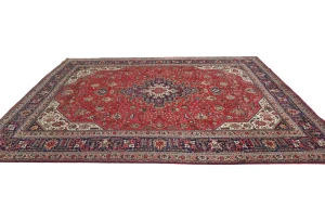 Vintage Red Floral Traditional 8X11 Tabriz Persian Rug