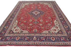 Vintage Red Floral Traditional 8X11 Tabriz Persian Rug