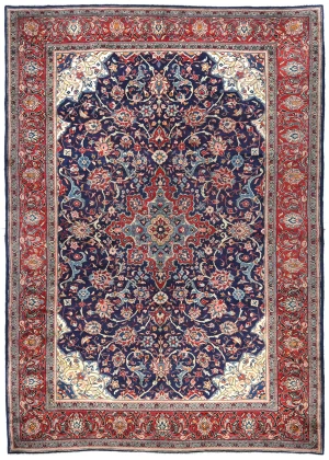 Vintage Purple-navy Floral Traditional 7X11 Mahal Persian Rug