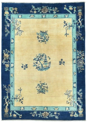 Cream Bordered Modern 5X6 Kazak Osuhak Pakistan Rug