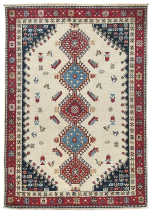 Cream Tribal Geometric 4X6 Kazak Oushak Pakistan Rug