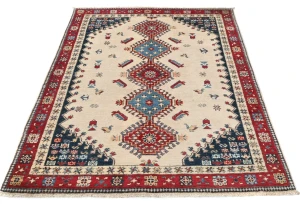 Cream Tribal Geometric 4X6 Kazak Oushak Pakistan Rug
