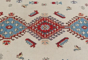 Cream Tribal Geometric 4X6 Kazak Oushak Pakistan Rug