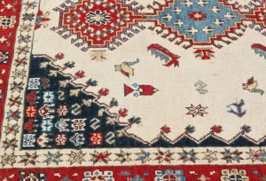 Cream Tribal Geometric 4X6 Kazak Oushak Pakistan Rug