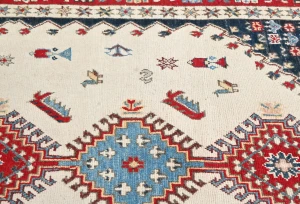 Cream Tribal Geometric 4X6 Kazak Oushak Pakistan Rug