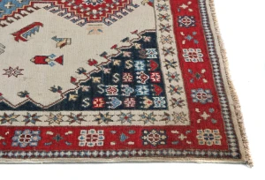 Cream Tribal Geometric 4X6 Kazak Oushak Pakistan Rug