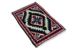 Cream & Pink Tribal 1X2 Hamedan Persian Rug