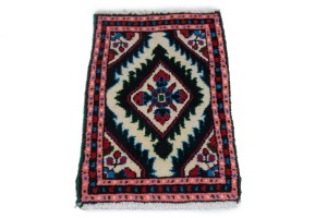 Cream & Pink Tribal 1X2 Hamedan Persian Rug