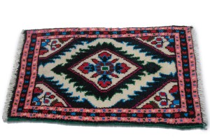 Cream & Pink Tribal 1X2 Hamedan Persian Rug