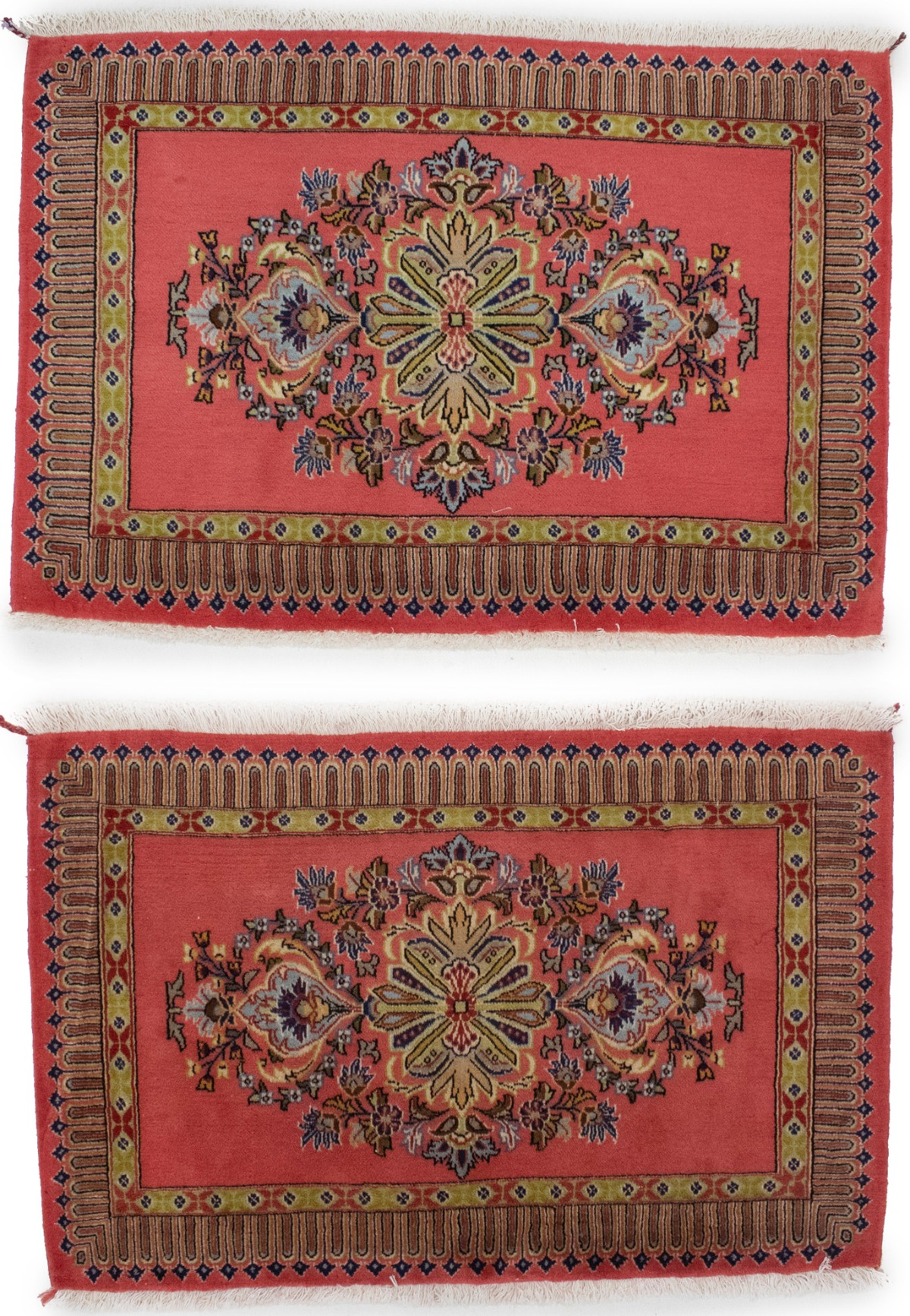 Pair of Small Vintage Pastel Red Floral 2X3 Kashan Persian Rug
