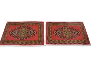 Pair of Small Vintage Pastel Red Floral 2X3 Kashan Persian Rug
