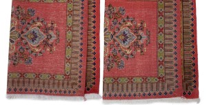 Pair of Small Vintage Pastel Red Floral 2X3 Kashan Persian Rug