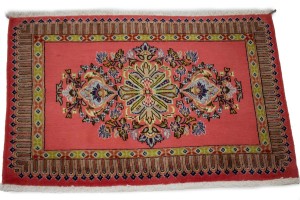 Pair of Small Vintage Pastel Red Floral 2X3 Kashan Persian Rug