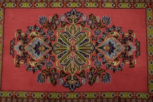 Pair of Small Vintage Pastel Red Floral 2X3 Kashan Persian Rug