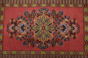 Pair of Small Vintage Pastel Red Floral 2X3 Kashan Persian Rug