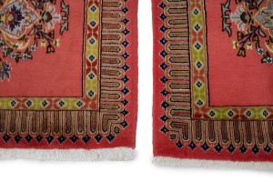 Pair of Small Vintage Pastel Red Floral 2X3 Kashan Persian Rug