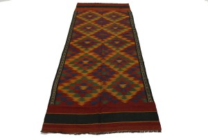 Vintage Tribal 4X12 Kelim Ghashghaie Persian Runner Rug