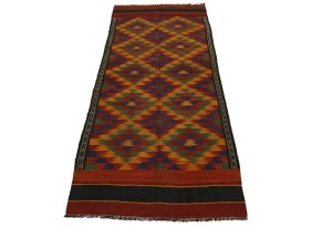 Vintage Tribal 4X12 Kelim Ghashghaie Persian Runner Rug