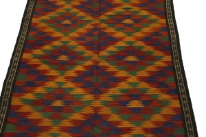 Vintage Tribal 4X12 Kelim Ghashghaie Persian Runner Rug