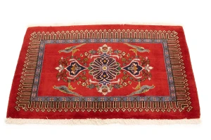 Vintage Cherry Red Floral 2'3X3'5 Kashan Persian Rug