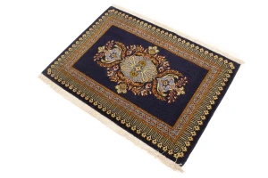 Vintage Dark Navy Classic 2'5X3'3 Kashan Persian Rug