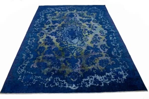 Overdyed Blue Antique Distressed 10X14 Tabriz Persian Rug