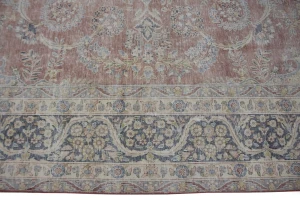 Muted Distressed Floral Antique 10X13 Kerman Persian Rug