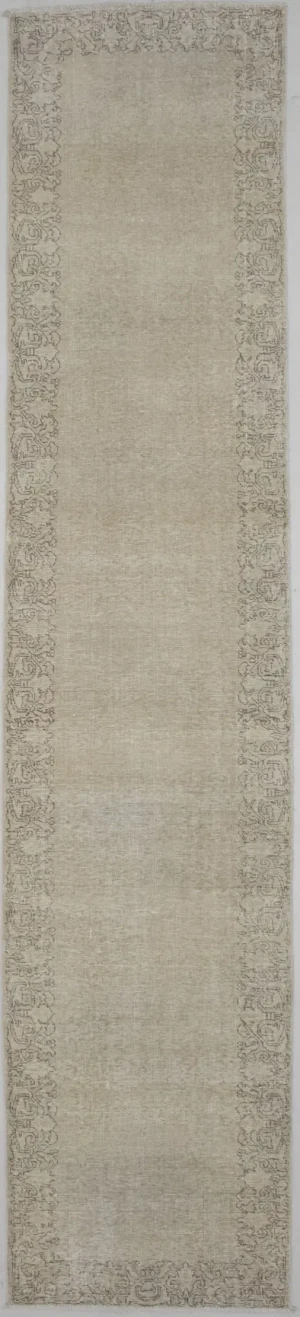 Antique Muted Distressed 3X13 Tabriz Persian Runner Rug