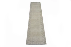 Antique Muted Distressed 3X13 Tabriz Persian Runner Rug