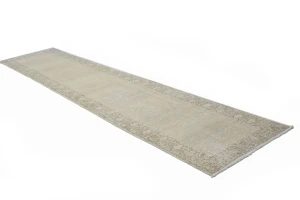 Antique Muted Distressed 3X13 Tabriz Persian Runner Rug
