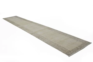 Muted Antique Distressed 2'8X15'7 Tabriz Persian Runner Rug