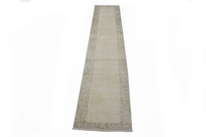 Muted Antique Distressed 2'8X15'7 Tabriz Persian Runner Rug