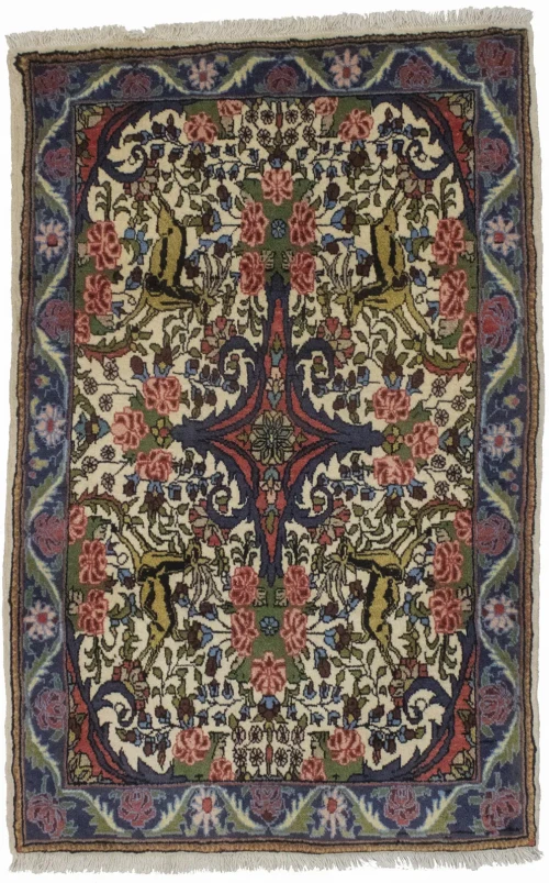 Cream Floral Pictorial 2'6X4 Bidjar Halvaei Persian Rug