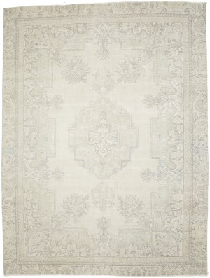 Muted Beige Antique Floral 8X11 Distressed Vintage Oriental Rug